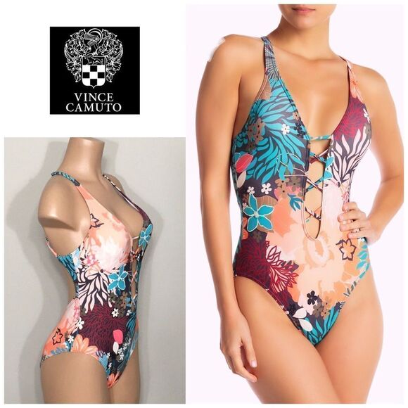 Vince Camuto floral plunge swimsuit. NWT - Picture 1 of 8